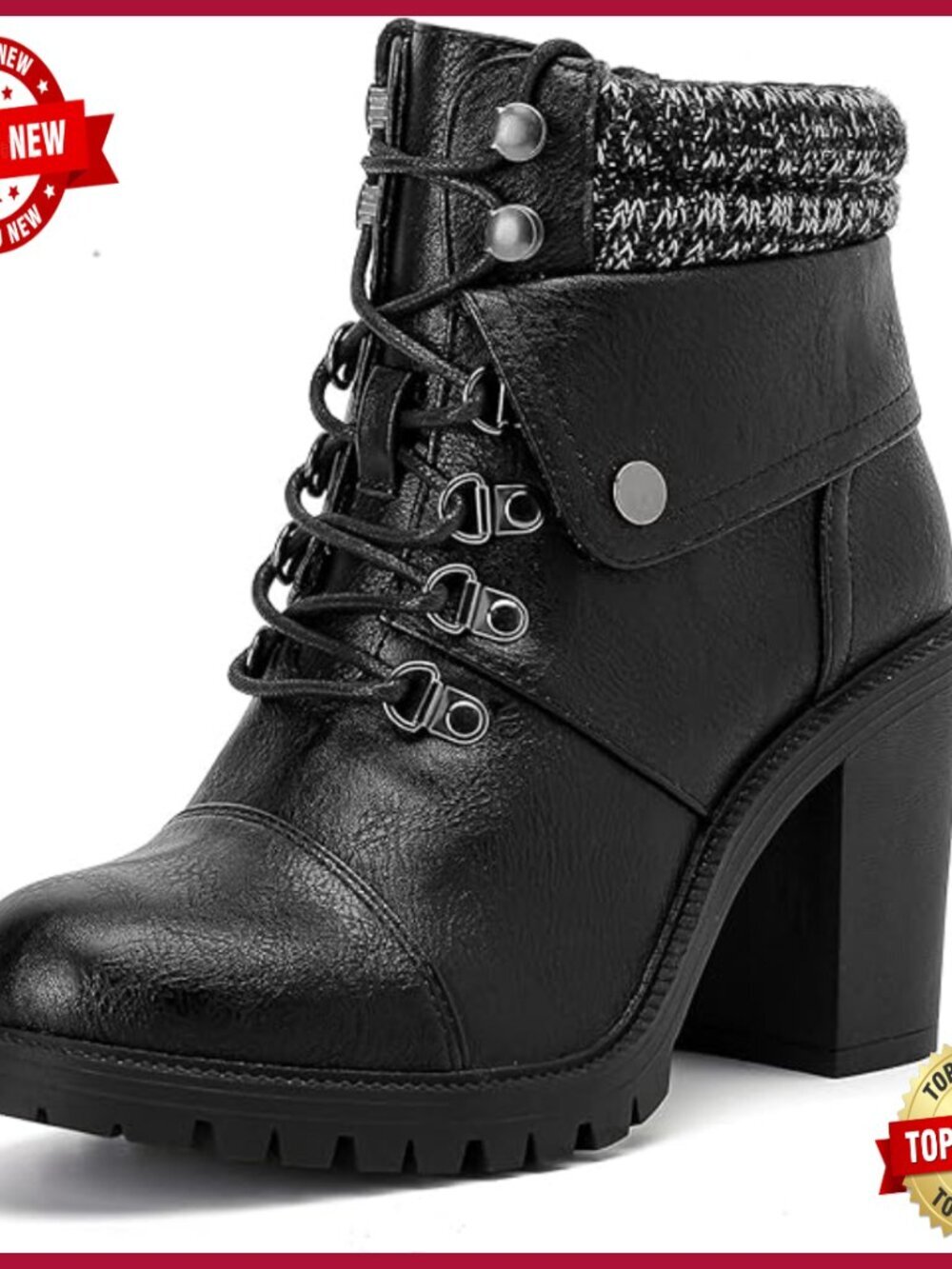 Wide Width Combat Boots - Side Zipper Slouchy Ankle Booties High Heel
